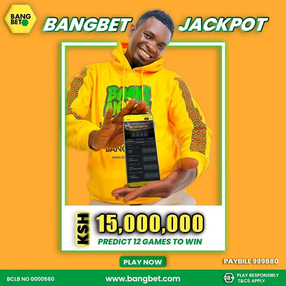 Jackpot ni 15M, games ni 12. Kujaribu pia ni free. Wewe unangoja nini? Ukiwa na 50bob, you are good to go. Create your account hapa Bangbet.com alafu uweke referral code (FEL254) ndio upate stake ya kuwekelea bet.