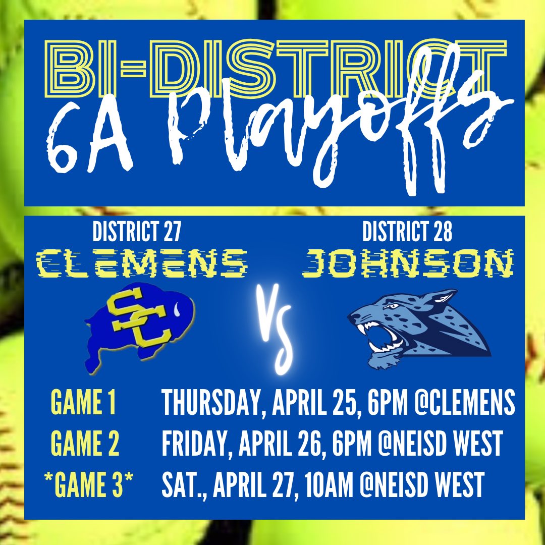 Round 1 is set!🦬🥎💥 See you at Shelton Complex this Thursday as we start the series at home! @SamuelClemensHS @CruitClemens @scbuffalostrong