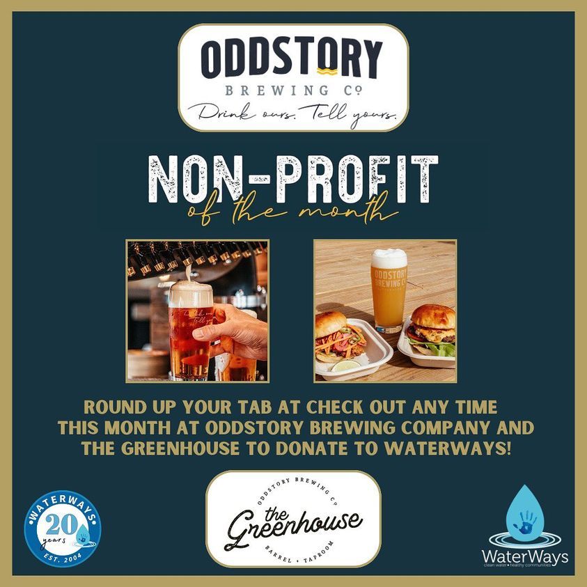 Grab a round and then round your tab at @oddstorybrewing anytime this month to support @mywaterways and donate to their cause!🍻 Also, don't miss out on the WaterWays giveback night at Oddstory Brewing Company Central on 4/25! Let's show our local non-profits some love!