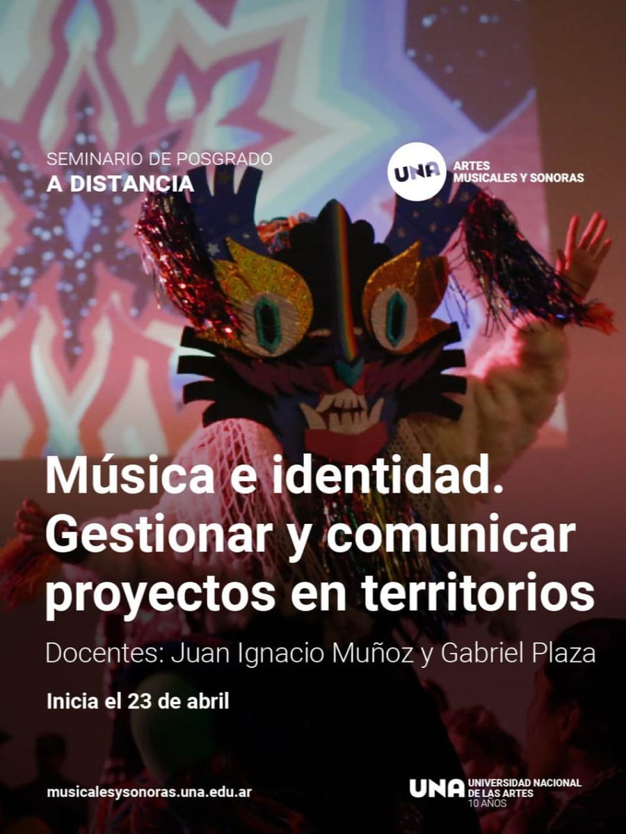 Con Juan Muñoz creamos esta seminario: Música e identidad por invitación de <a href="/artesmusicales/">EDAM (OSJNL)</a>.una @una.oficial. El curso de 8 encuentros virtual tira data clave para gestionar y crear la narrativa, el concepto y la comunicación de un proyecto musical. 
👇
musicalesysonoras.una.edu.ar/cursos/seminar…