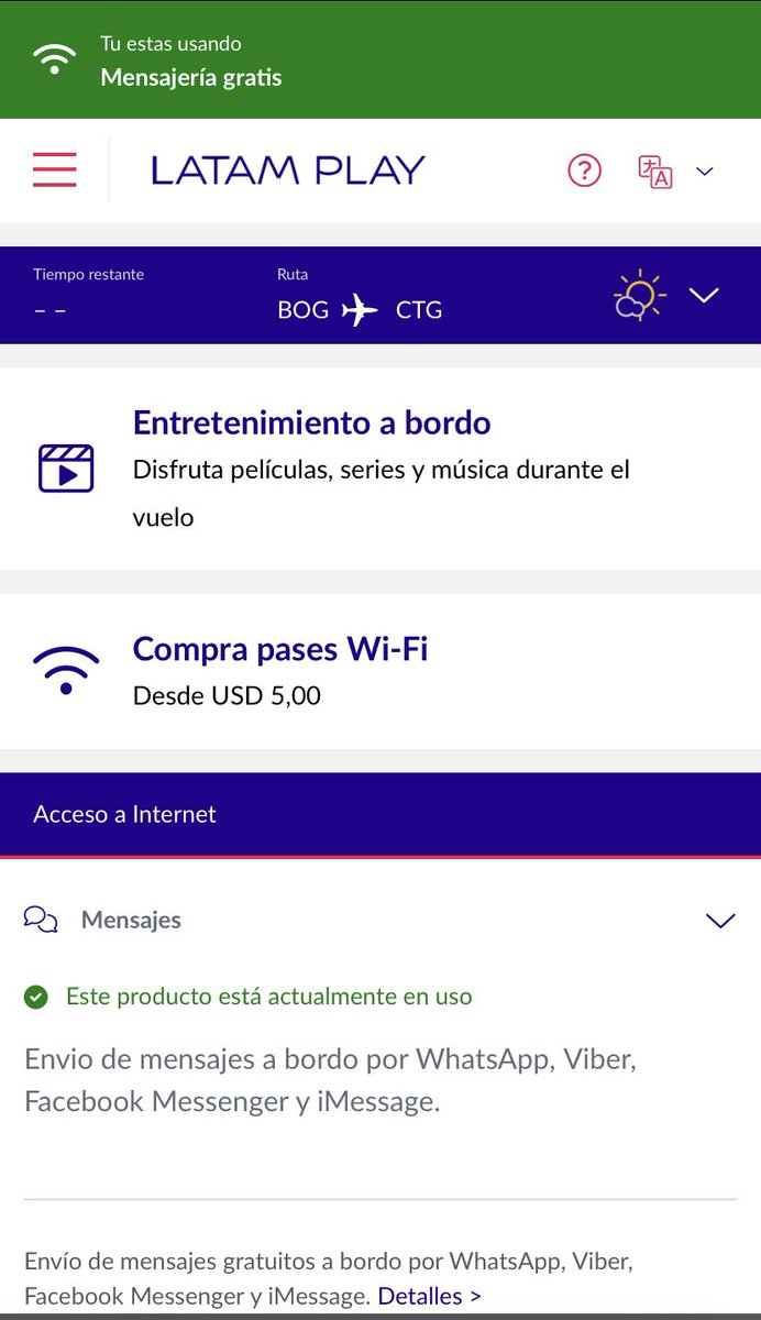 Excelente <a href="/LATAM_CO/">LATAM Colombia</a> además de salir puntual Bogotá - Cartagena vuelo LA4050, el servicio abordo 😋 ahh y ahora pude usar WhatsApp (para quienes se mantienen conectados) 🎉✈️👏🏼