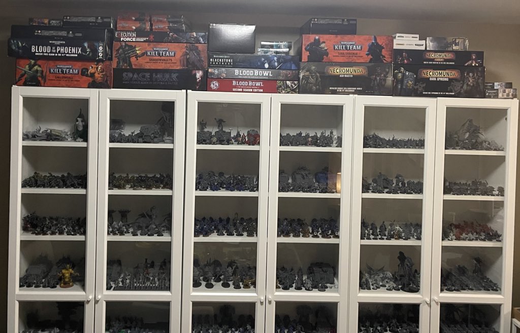 Here you go (and this doesn’t include my pile of shame, which includes things like 7 unbuilt Imperial Knights, multiple vehicles, and a whole lot of Eldar and Squats that I’m getting professionally painted). And if they don’t want a Latino customer of 30 years with over a dozen