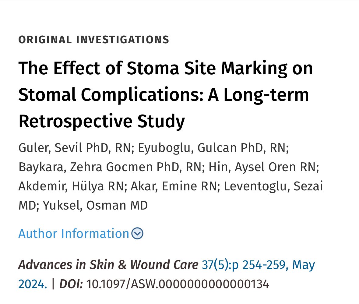 🚨 New pub alert!

The Effect of Stoma Site Marking on Stomal Complications: A Long-term Retrospective Study

journals.lww.com/aswcjournal/ab…

#SoMe4Surgery 
@ASCRS_1 @TKRCD_ @escp_tweets @YouESCP 
#AdvancesinSkinWound 

The crucial role of stoma site marking in reducing stomal…