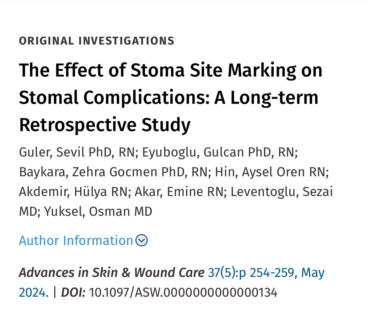 🚨 New pub alert! The Effect of Stoma Site Marking on Stomal Complications: A Long-term Retrospective Study journals.lww.com/aswcjournal/ab… #SoMe4Surgery @ASCRS_1 @TKRCD_ @escp_tweets @YouESCP #AdvancesinSkinWound The crucial role of stoma site marking in reducing stomal…