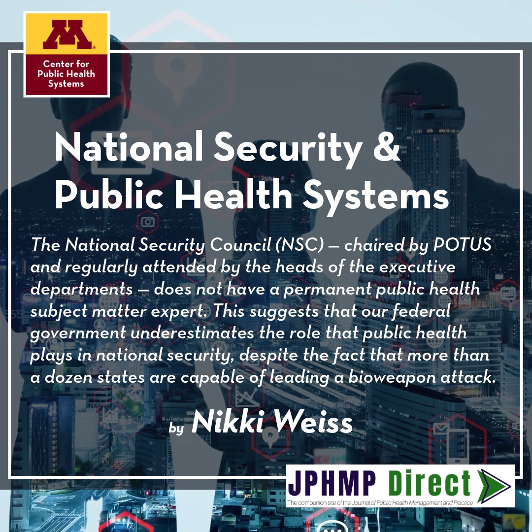 How could prioritizing a robust public health system allow the United States to prevent and respond to national security threats? 

New post out now on JPHMP Direct.  #publichealth #PublicHealthMatters #publichealthadvocate jphmpdirect.com/national-secur…