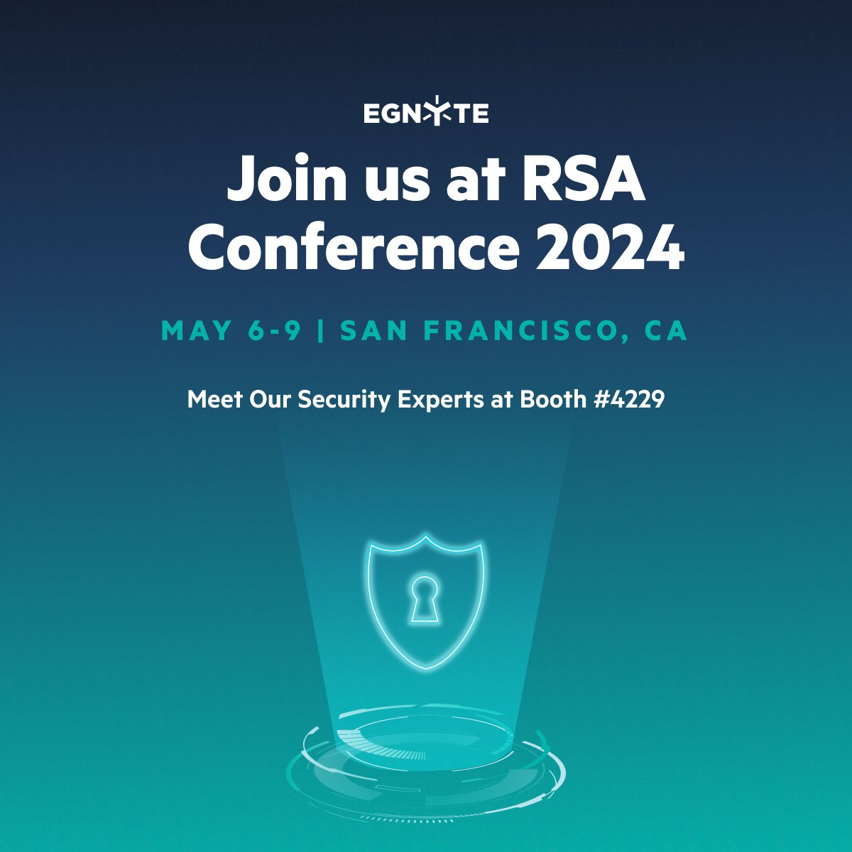 Excited to be part of the @Egnyte team at #RSAConference2024! 🔐 

Join us for the latest in data security, live demos, and expert chats. Book a 1:1 to revolutionize your security approach. 

Let’s make data protection a top priority! 🚀 #Cybersecurity bit.ly/44f0TKL