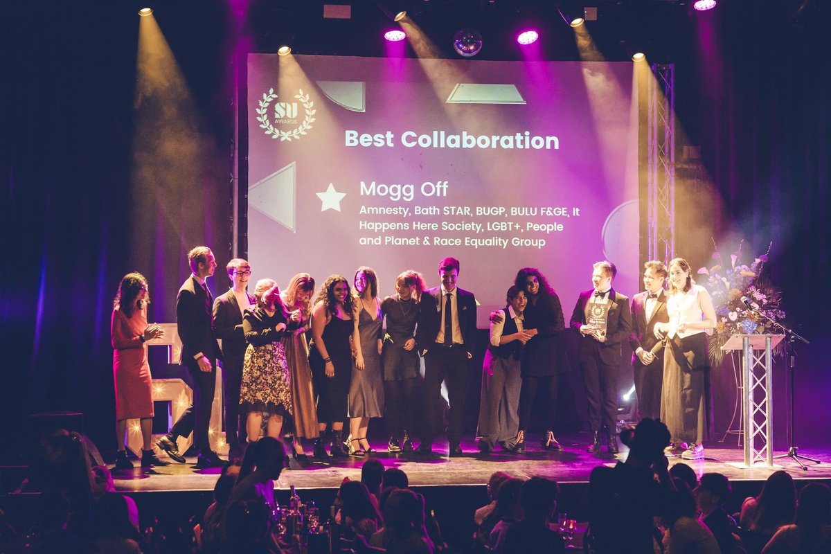 callumclafferty's tweet photo. We just won best collab at the SU awards!

Our event, Mogg Off showed Rees Mogg his politics aren’t welcome.

Along with over 10 groups and activists we called for climate, social, and racial justice. I’m so proud of everyone and that Bath Uni Greens got to be a part of it!

💚 https://t.co/nZrbqxxcVy