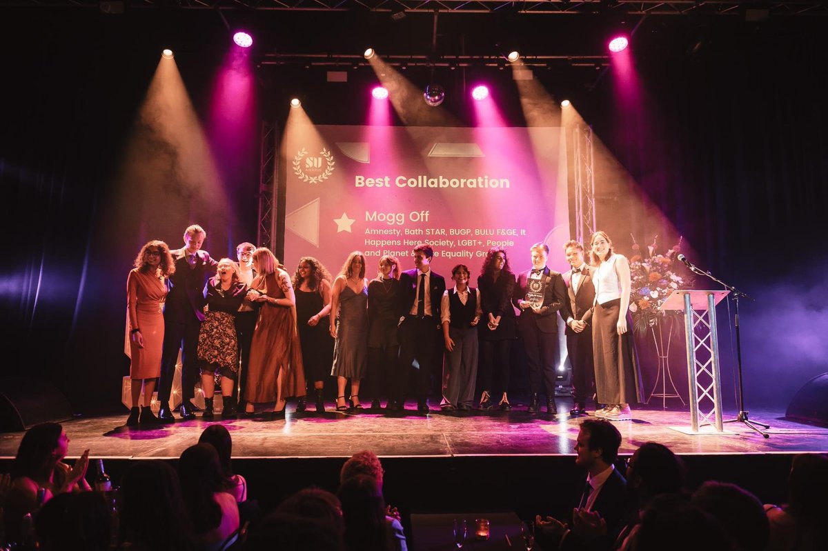 callumclafferty's tweet photo. We just won best collab at the SU awards!

Our event, Mogg Off showed Rees Mogg his politics aren’t welcome.

Along with over 10 groups and activists we called for climate, social, and racial justice. I’m so proud of everyone and that Bath Uni Greens got to be a part of it!

💚 https://t.co/nZrbqxxcVy