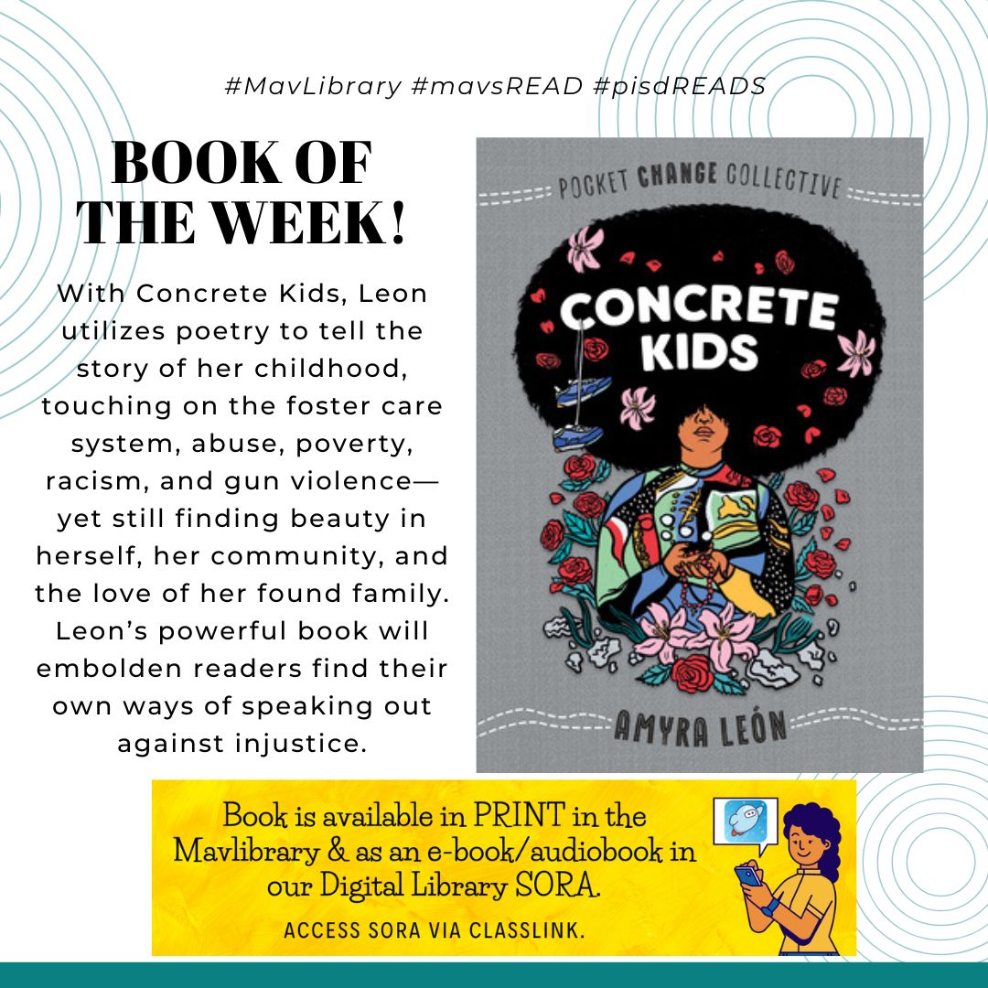 mavlibrary's tweet photo. This week's #BookOfTheWeek celebrates NATIONAL POETRY MONTH!

Stop by the #Mavlibrary to check this book out -- or via our #digitallibrary, SORA (access via Classlink).

#mavsREAD #pisdREADS #nationalpoetrymonth #poetry #versenovel #novelinverse https://t.co/KLjq5ufEeF