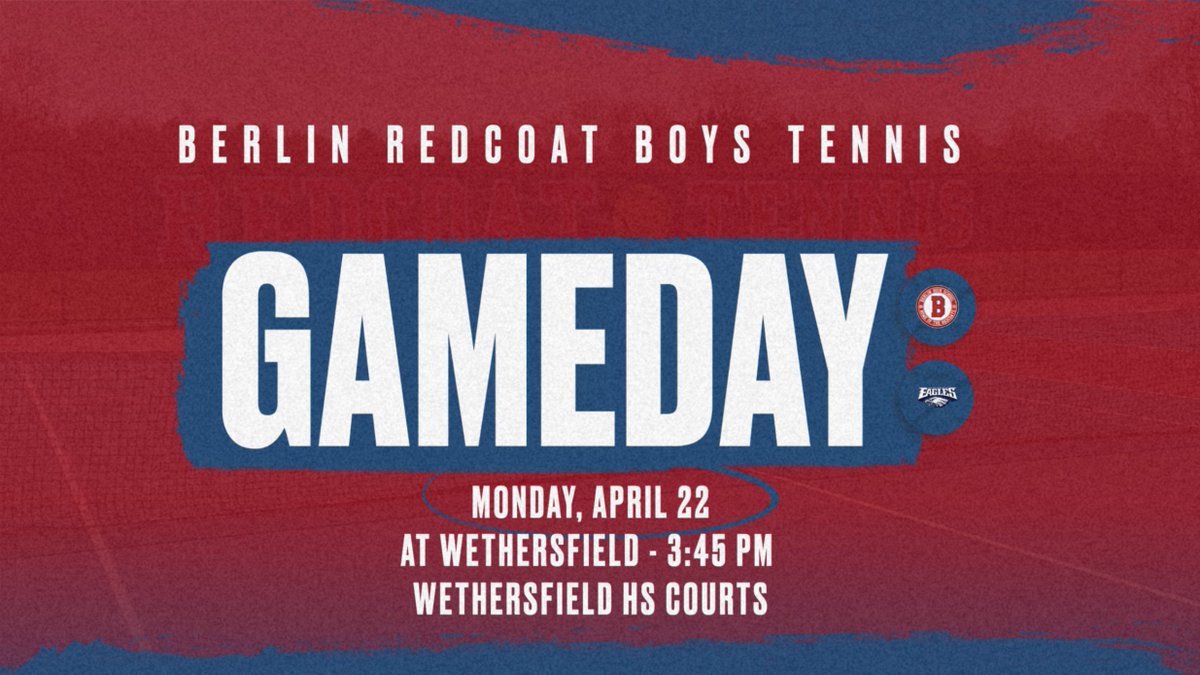 BOYS TENNIS: Berlin travels to play Wethersfield in a CCC tennis match at 3:45 pm. #cttennis #redcoatsrule