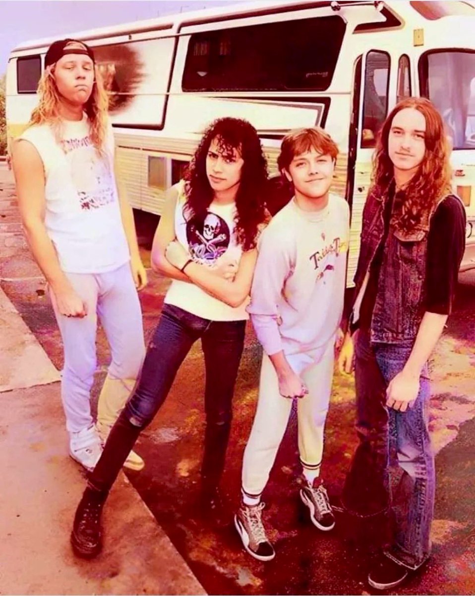 A group of kids waiting for a Metallica concert to start #80s #80smusic