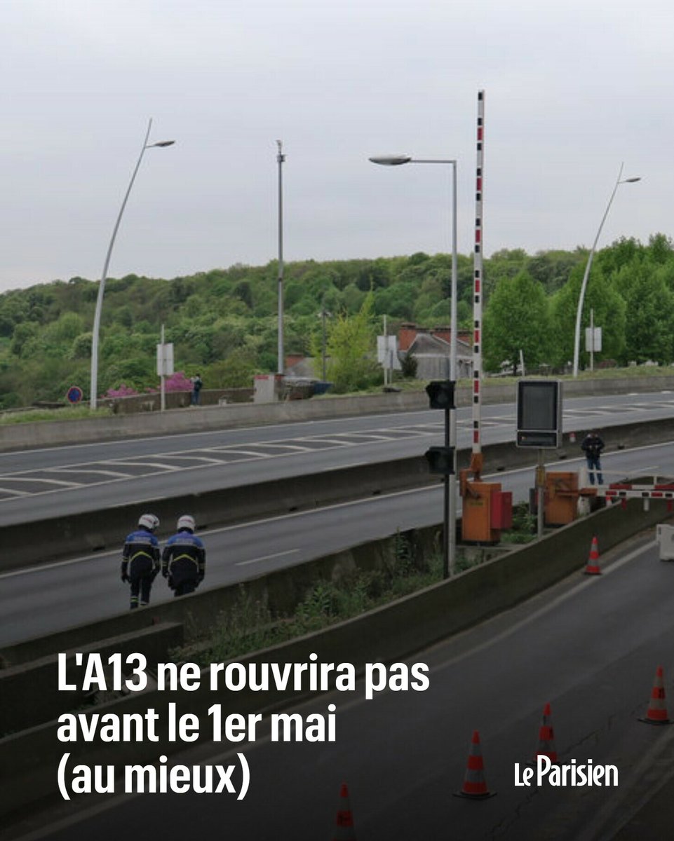 Mauvaise nouvelle pour les automobilistes franciliens L'A13, fermée depuis jeudi entre Paris et Vaucresson en raison d'une impotante fissure, ne rouvrira pas avant le 1er mai Une date avancée à condition que «toutes les conditions soient réunies» ➡️ l.leparisien.fr/y9mJ
