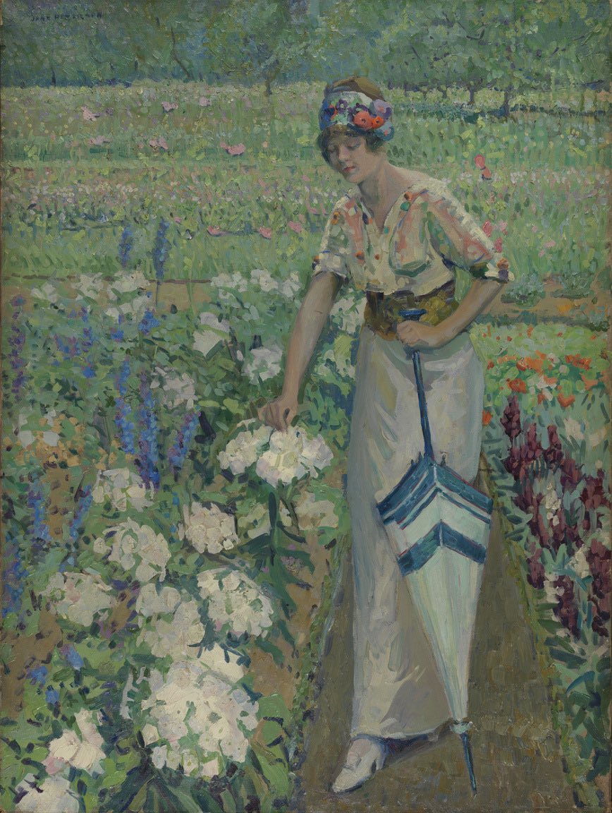 🌸Jane Peterson wrote that she loved painting flowers for their “prismatic hues of the rainbow.” In ‘Spring Bouquet’ the artist’s fascination with flowers combines with her interest in modern painting.📘: pafa.org/museum/collect…
🏛 @PAFAcademy 
Jane Peterson, Spring Bouquet, 1912