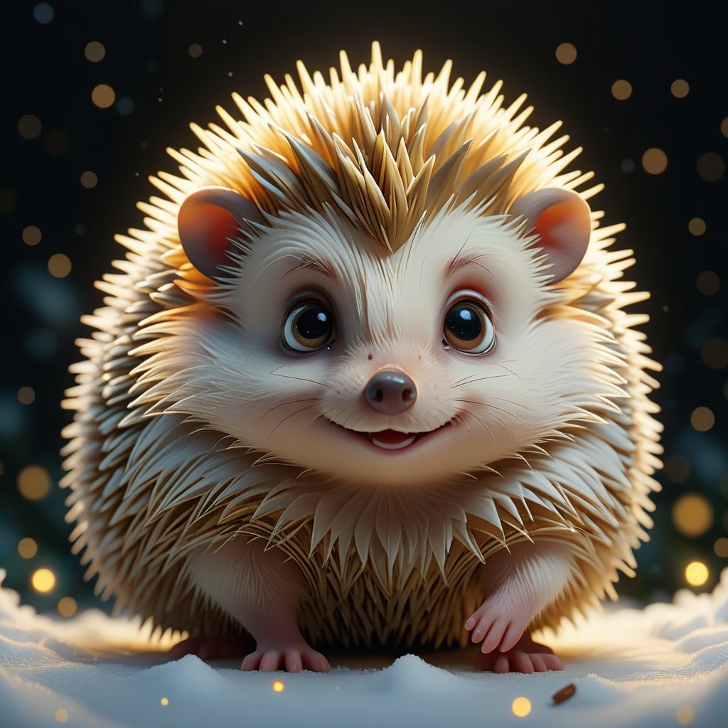 This is a creature both adorable and otherworldly, a magical spark in the winter night. Would you dare to reach out and pet this prickly wonder? #snow #magical #aura #night #winter #wonder #ethereal #trending #cgsociety #amazingdetail #painted #enchanting #creatureoftheforest