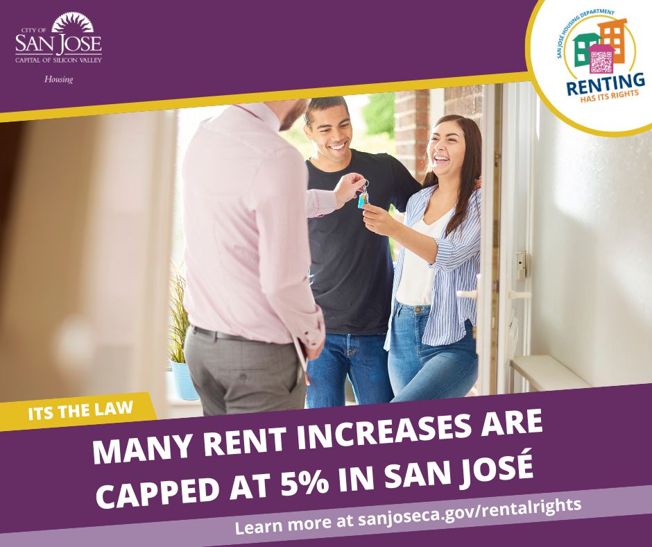 Did you know that approximately 38,000 apartments in San José are protected under the Apartment Rent Ordinance? This ordinance limits the amount a landlord can raise the rent to 5% annually. Learn more: sanjoseca.gov/rentalrights #RentingHasItsRights #SanJose #Housing