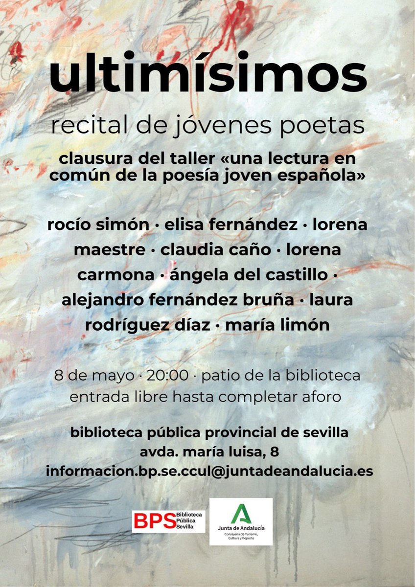laurarguezdiaz's tweet photo. nos hace mucha ilusión compartir que nuestro taller «Una lectura en común de la poesía joven española», impartido en la Biblioteca Infanta Elena, va a despedirse con un recital. tenéis toda la información en el siguiente cartel. ¡os esperamos! 💌 https://t.co/g7mWl86a2P