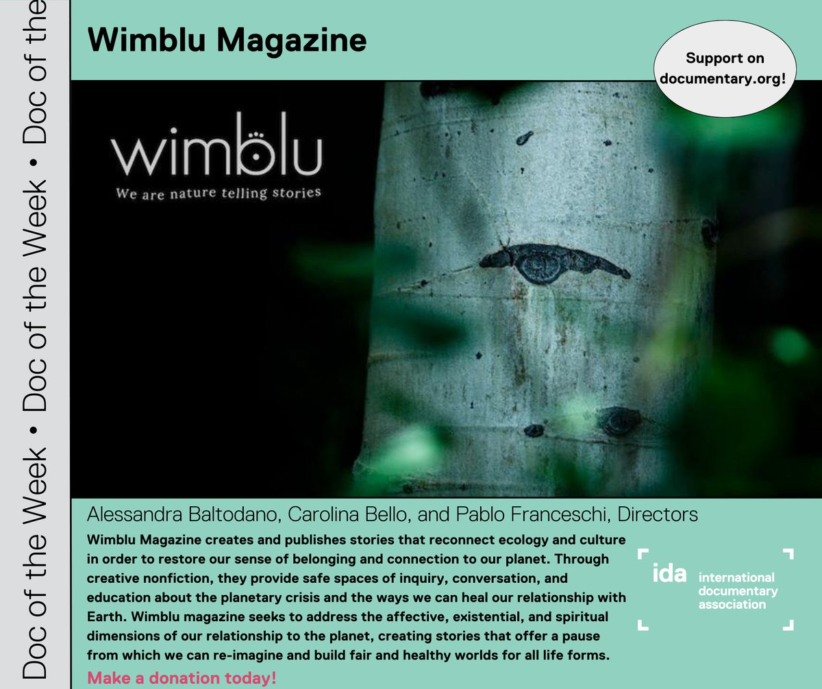 IDAorg's tweet photo. Happy Earth Day! This week’s #DocOfTheWeek is ‘Wimblu Magazine’ by Directors Alessandra Baltodano, Carolina Bello, & Pablo Franceschi. Doc of the Week highlights a doc project raising funds through IDA’s Fiscal Sponsorship program! Learn more & donate> https://t.co/ZYiD186NJ5 https://t.co/p8eA4ihCT3