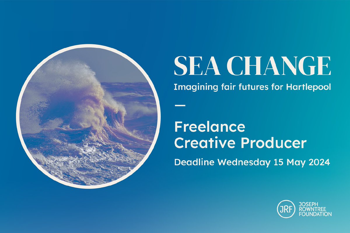 We have an amazing opportunity for a freelance creative producer to support @jrf_uk’s Emerging Futures placed-based work in the North East in a new project: ‘Sea Change: imagining fair futures for Hartlepool’. 🌊 See link to details in 🧵…