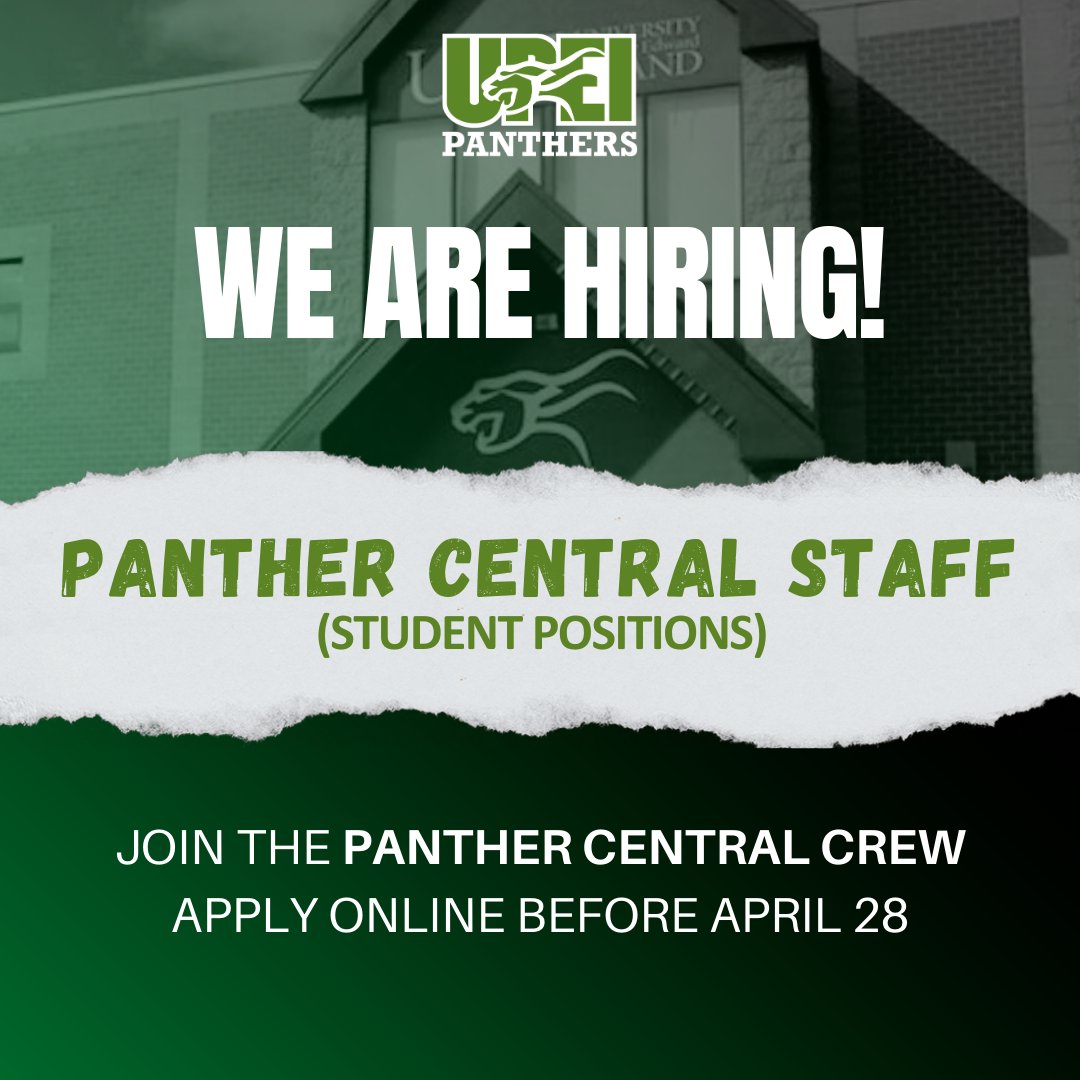 Students, The Department of Athletics and Recreation is looking for energetic, customer service-oriented people to join our PANTHER CENTRAL CREW. Hit the link to apply: upei.ca/hr/competition…