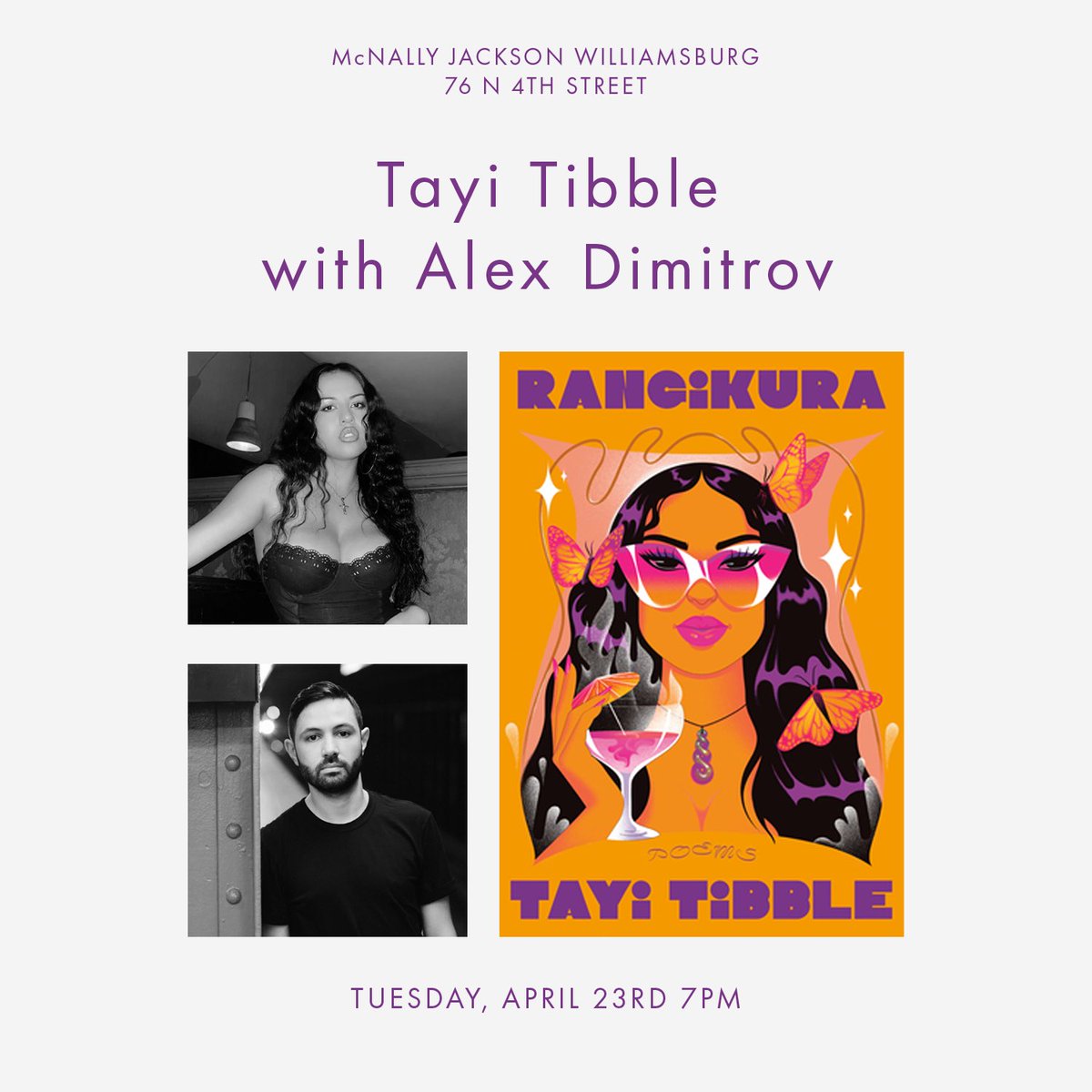 Tomorrow! 🧡 @paniaofthekeef + @alexdimitrov for RANGIKURA (@mcnallyjackson) 📖 Get tix: mcnallyjackson.com/event/tayi-tib…