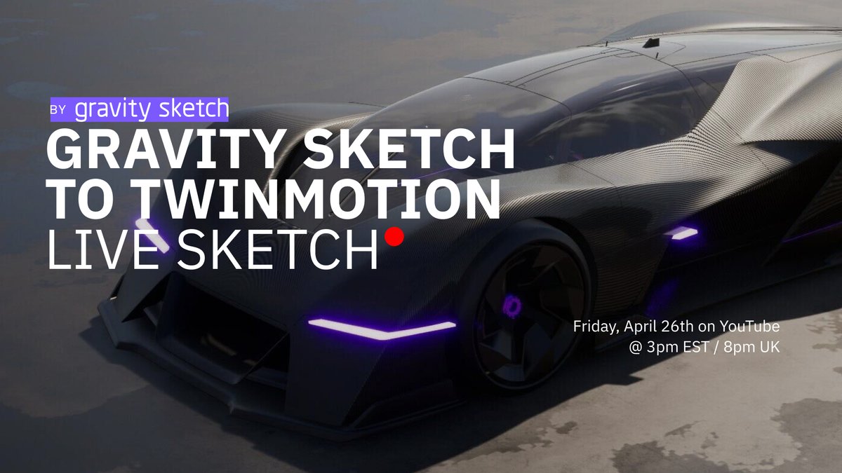 Join us this Friday for a live demo with Ali Moosavi as he takes us through the process of bringing your creations made in Gravity Sketch and beautifully rendering them inside Twinmotion a real-time rendering visualization tool. youtube.com/watch?v=Gvh5o_…