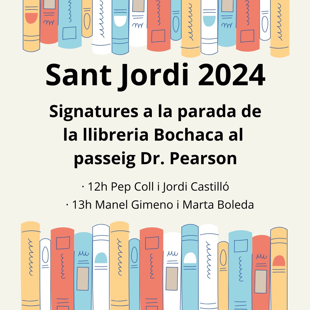 📚 Sant Jordi ja és aquí i nosaltres ja ho tenim a punt per atendre-us a la llibreria i a la parada que muntarem al passeig. Al llarg del matí, ens hi acompanyaran tots aquests autors ⬇️