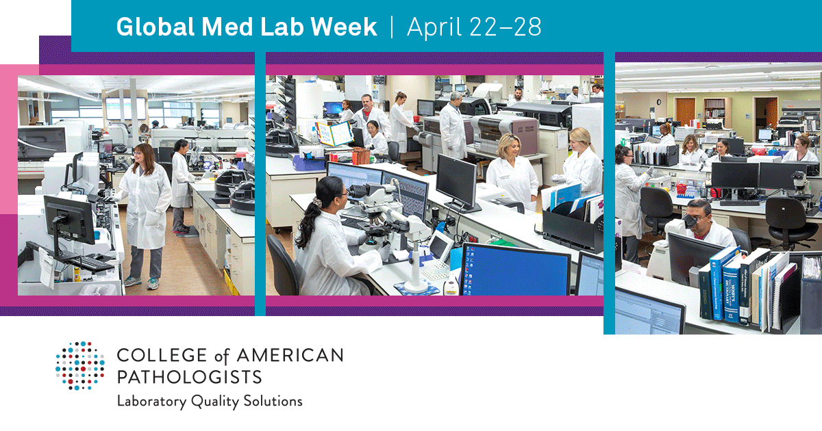 Pathologists's tweet image. Medical laboratory professionals across the globe, we are grateful for your dedication in supporting every step that patients take.  Share your gratitude with your lab colleagues during #GlobalMedLabWeek April 22–28 by sending an ecard. brnw.ch/21wJ3Yi