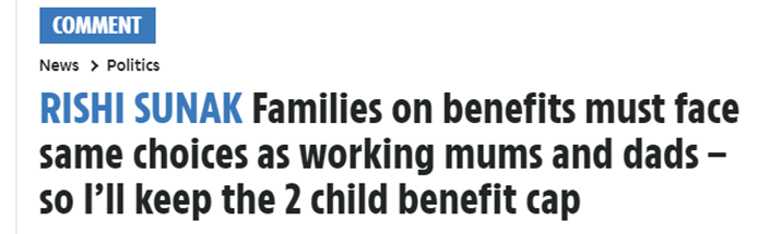 Louder for those at the back: MOST FAMILIES HIT BY THE TWO CHILD CAP ARE IN WORK. The discinction isn't work, it's income. And the choices for the poorest aren't the 'same choices' as the better off, they're about putting food on the table and keeping a roof over their head.