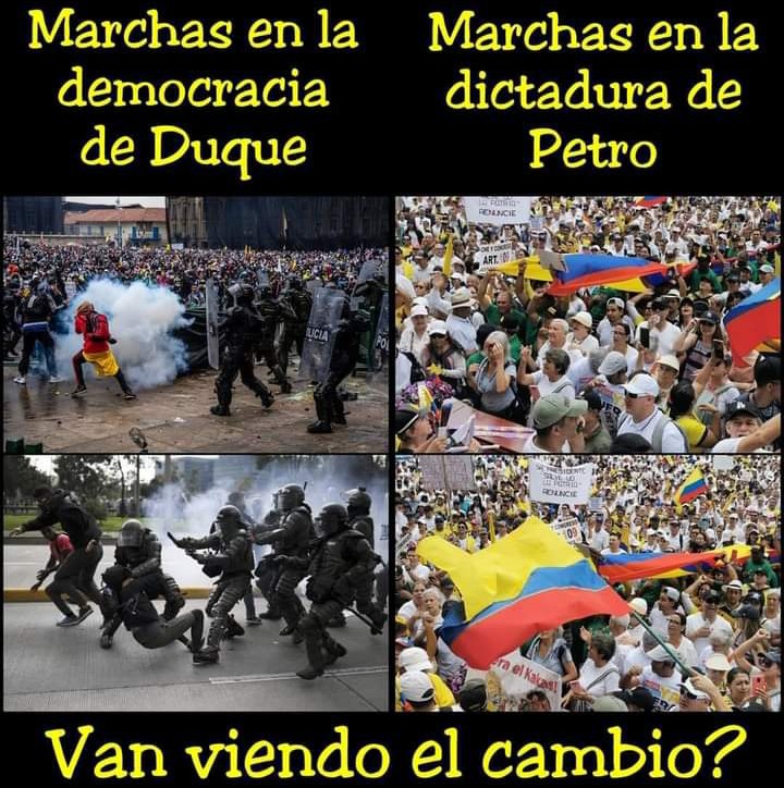 Ayer salieron manifestantes hasta con ataúdes pidiendo la muerte del presidente Gustavo Petro y volvieron a sus casas con los dos ojos completos, no fueron violados, torturados o desaparecidos, notan el cambio.