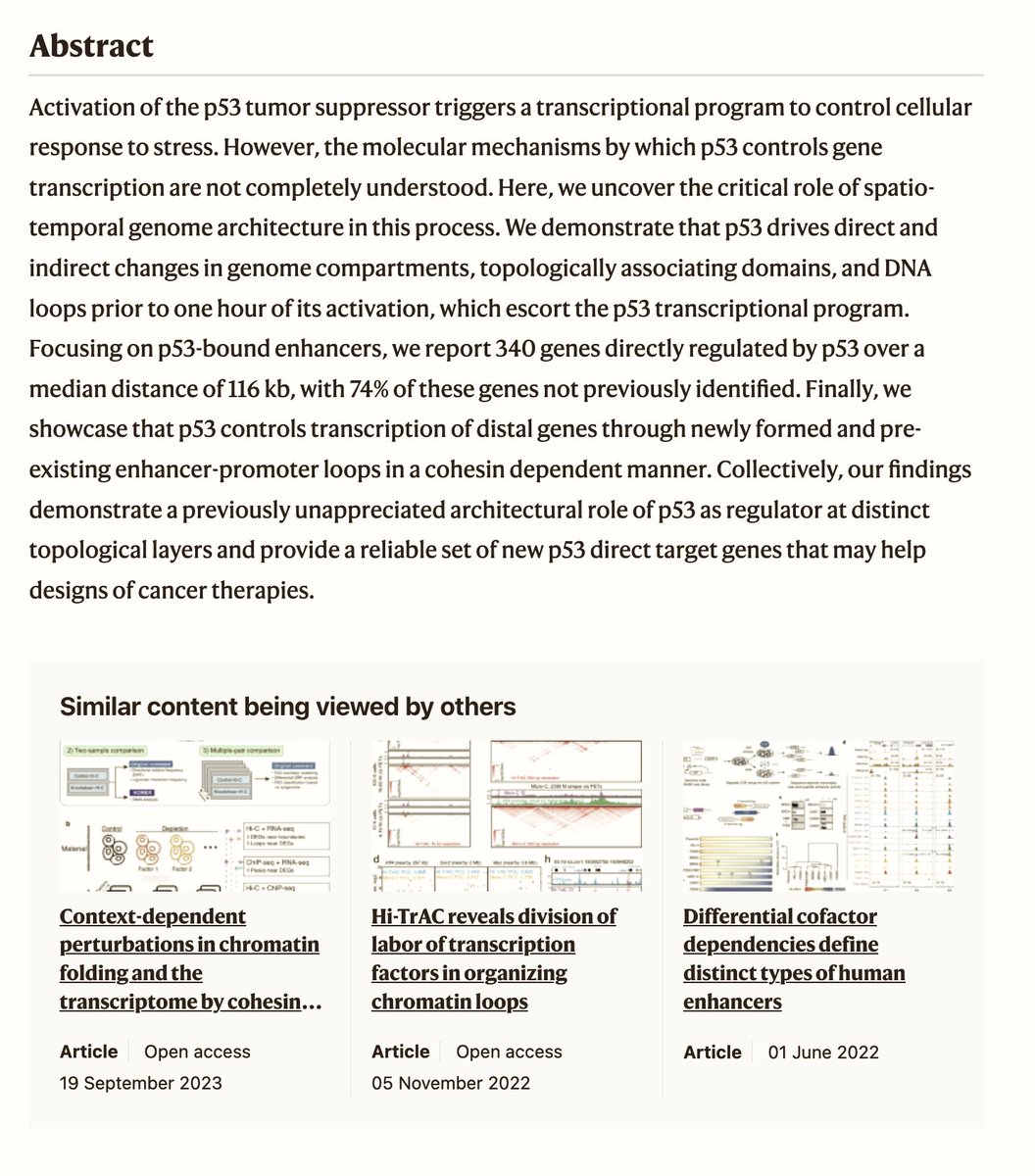 p53 rapidly restructures 3D chromatin organization to trigger a transcriptional response                     

Nat Commun (April 1, 2024) doi.org/10.1038/s41467…