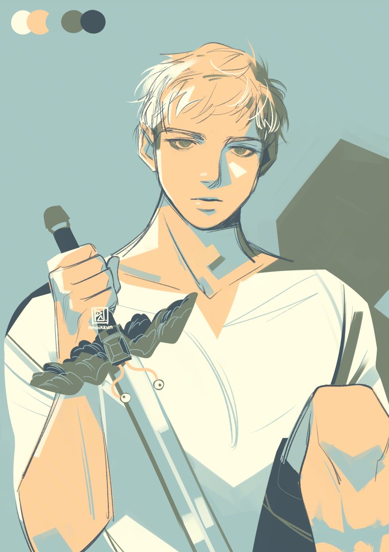 solo looking at viewer short hair simple background shirt blonde hair 1boy  illustration images