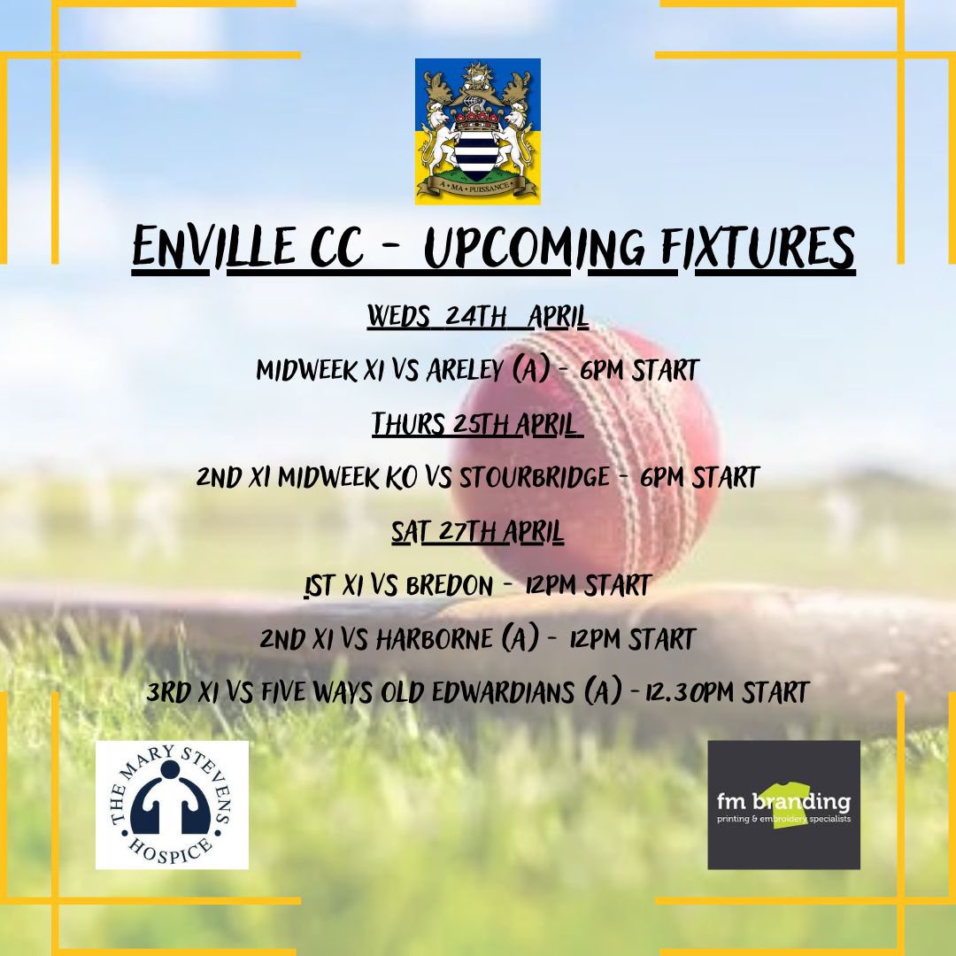 Upcoming fixtures at Enville this week…
