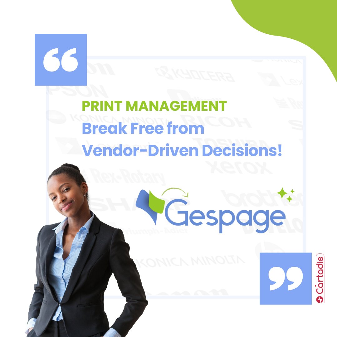 ⛓️ Tired of being pushed towards specific print management software by your print provider?

Gespage gives you FREEDOM to choose ANY printer & brand!

Vendor-neutral, secure printing YOUR way!
#printmanagement #vendorneutral #Cartadis