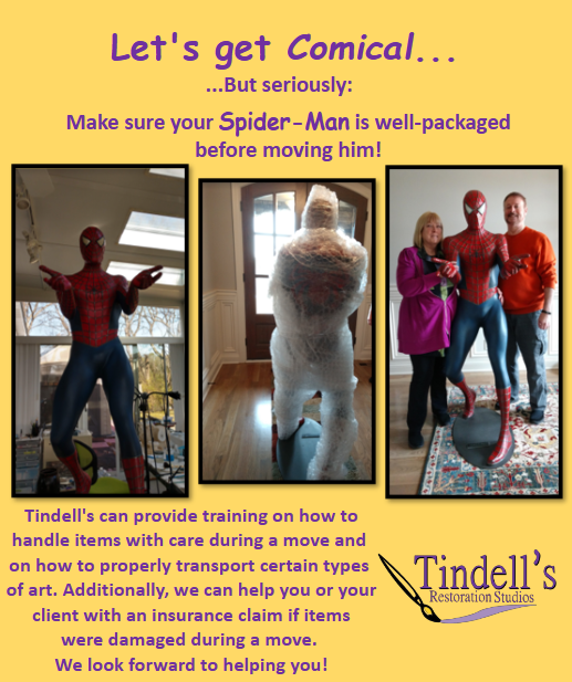 Make sure your Spider-Man is well-packaged before moving him!

Tindell’s can provide training on handling items with care during a move and how to properly transport certain types of art.

#comic #comics #spider-man #spiderman #statue #collectible 

bit.ly/3PBcYCA
