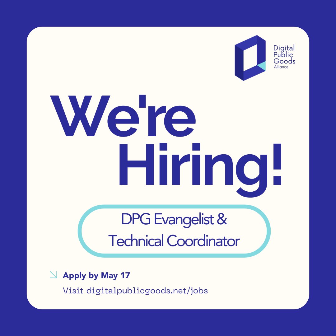 📣Come join the DPGA Secretariat!

🔭Were on the look for a DPG Evangelist/Technical Coordinator - someone that is passionate about #OpenSource, interested in building communities and working with solutions that want to become #DigitalPublicGoods!💻🌐🚀

➡️bit.ly/dpg-tech-coord…
