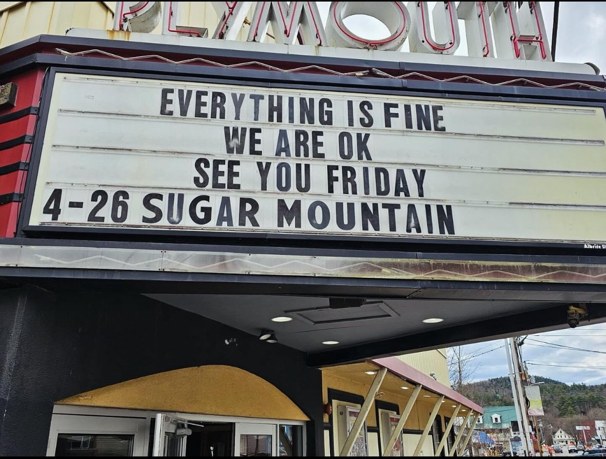 Just a short interlude for @flyingmonkeynh ! 👏👏👏 “Hi friends - we’re still working on mitigating the minor smoke damage we have, and thus will not be hosting our Taco Tuesday movie this week. Thanks for your patience and support.” #plymouthnh