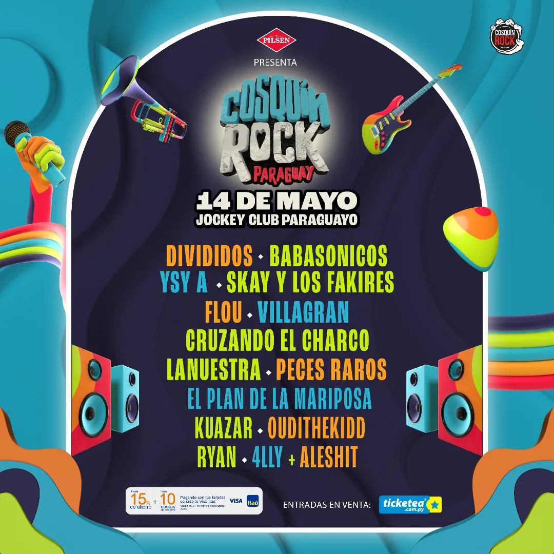 Rock&Pop Paraguay (@rockandpop955) on Twitter photo ⚡ COSQUÍN ROCK PY 🇵🇾 2️⃣0️⃣2️⃣4️⃣
Este 14 de Mayo 📆, artistas nacionales e internacionales ⭐ formarán parte de una edición más del <a href="/CosquinRockPy/">CosquinRock Paraguay</a> 🇵🇾🎶 ⚡ COSQUÍN ROCK PY 🇵🇾 2️⃣0️⃣2️⃣4️⃣
Este 14 de Mayo 📆, artistas nacionales e internacionales ⭐ formarán parte de una edición más del <a href="/CosquinRockPy/">CosquinRock Paraguay</a> 🇵🇾🎶