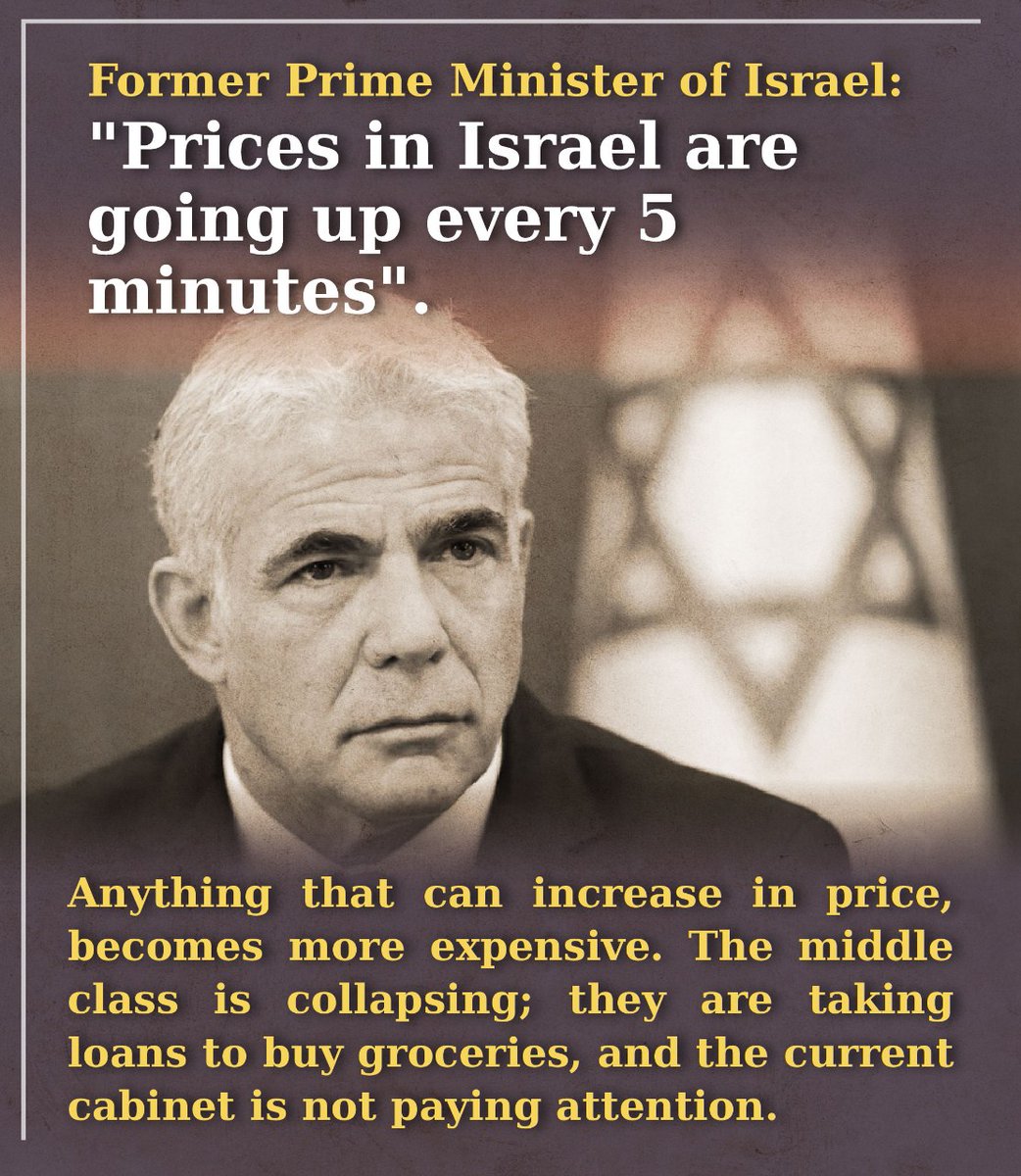 Former Prime Minister of Israel: Prices in Israel go up every 5 minutes Everything that has the ability to increase in price becomes more expensive. The middle class is collapsing; They borrow from the supermarket to buy, and the current cabinet does not pay attention.