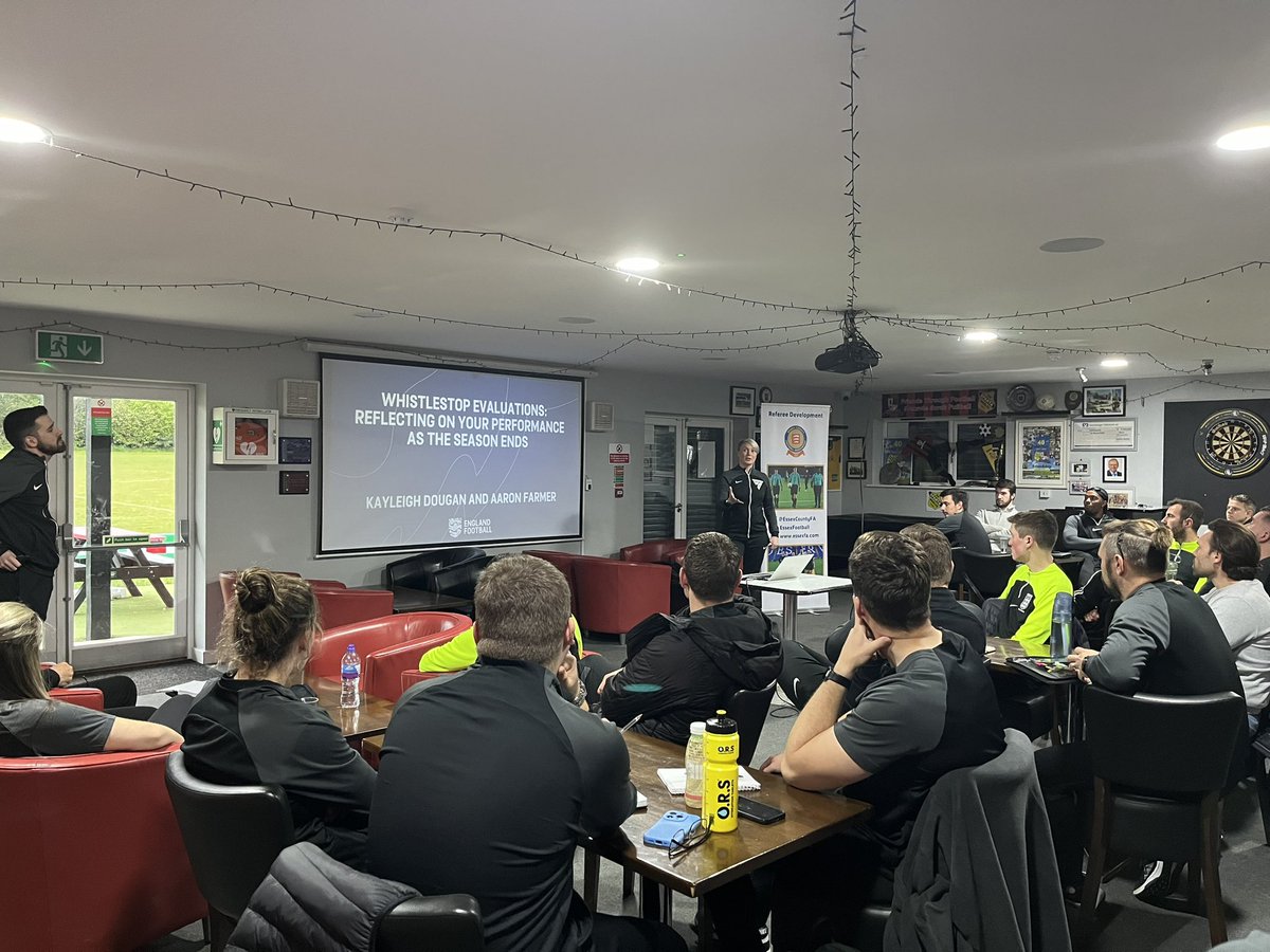 Tonight we’re at Broomfield FC for Q4 of Essex CORE. We welcome Kayleigh from the @FA_PGMOL alongside Level 2A Step One Referee Aaron Farmer on delivering a session on a ‘Whistles Stop Evaluation: Reflecting On Your Season As The Season Ends’ #DevelopedInEssex