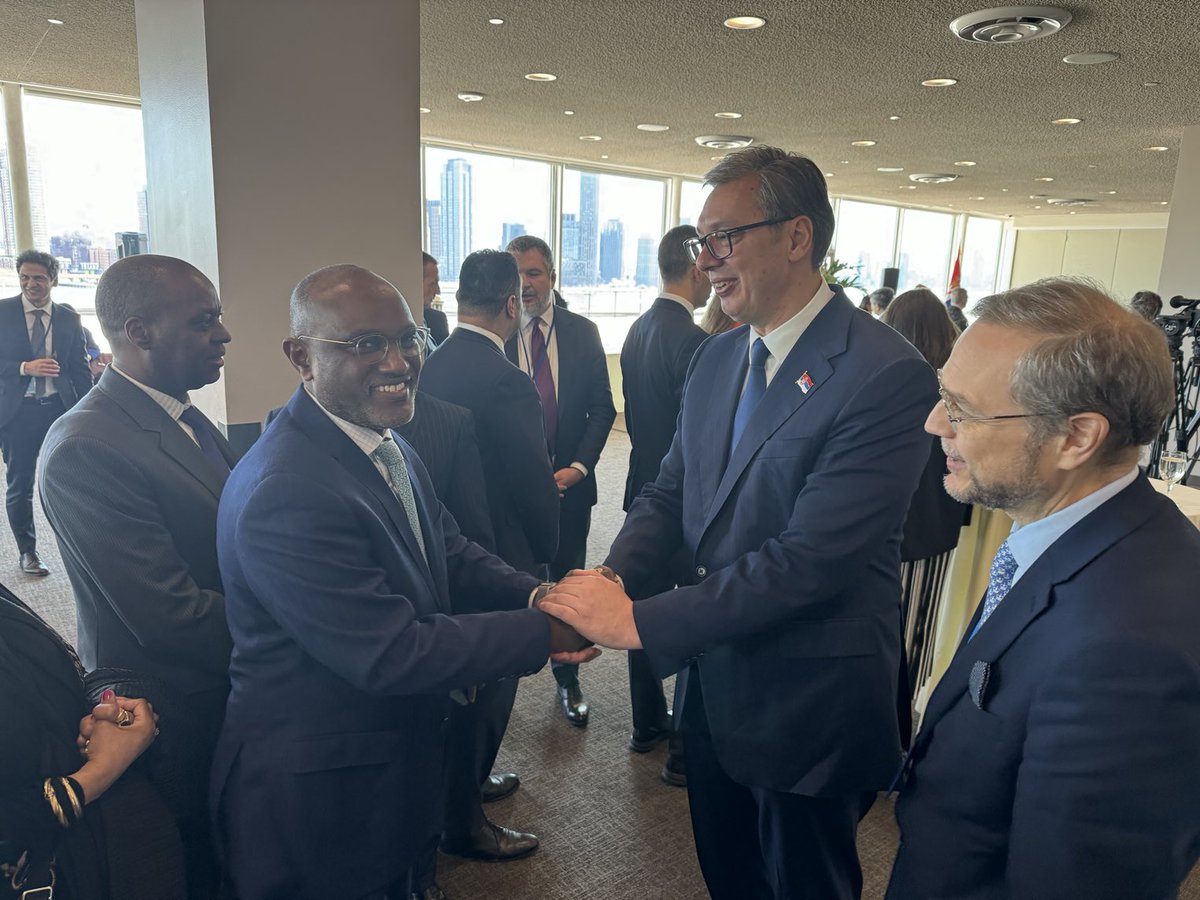Greeting President Aleksandar Vicic of Serbia at a reception his team organized at the United Nations Headquarters in New York. Uganda and Serbia enjoy strong bilateral relations. The two countries also work closely in multilateral settings such as the UN.⁦@PresidencySrb⁩