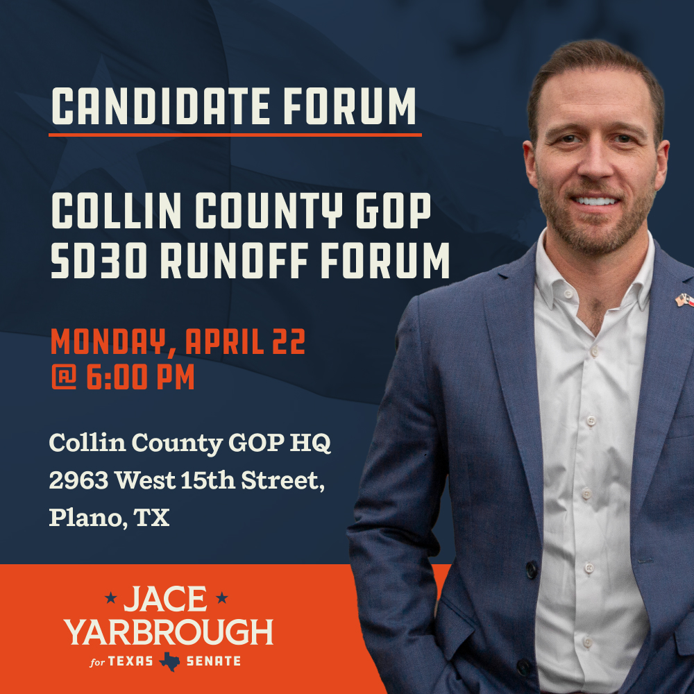 Greatly looking forward to the #SD30 Runoff Forum being hosted by the @CollinGOP tonight. Come on out and hear why our campaign is the conservative choice in the May 28th runoff election!