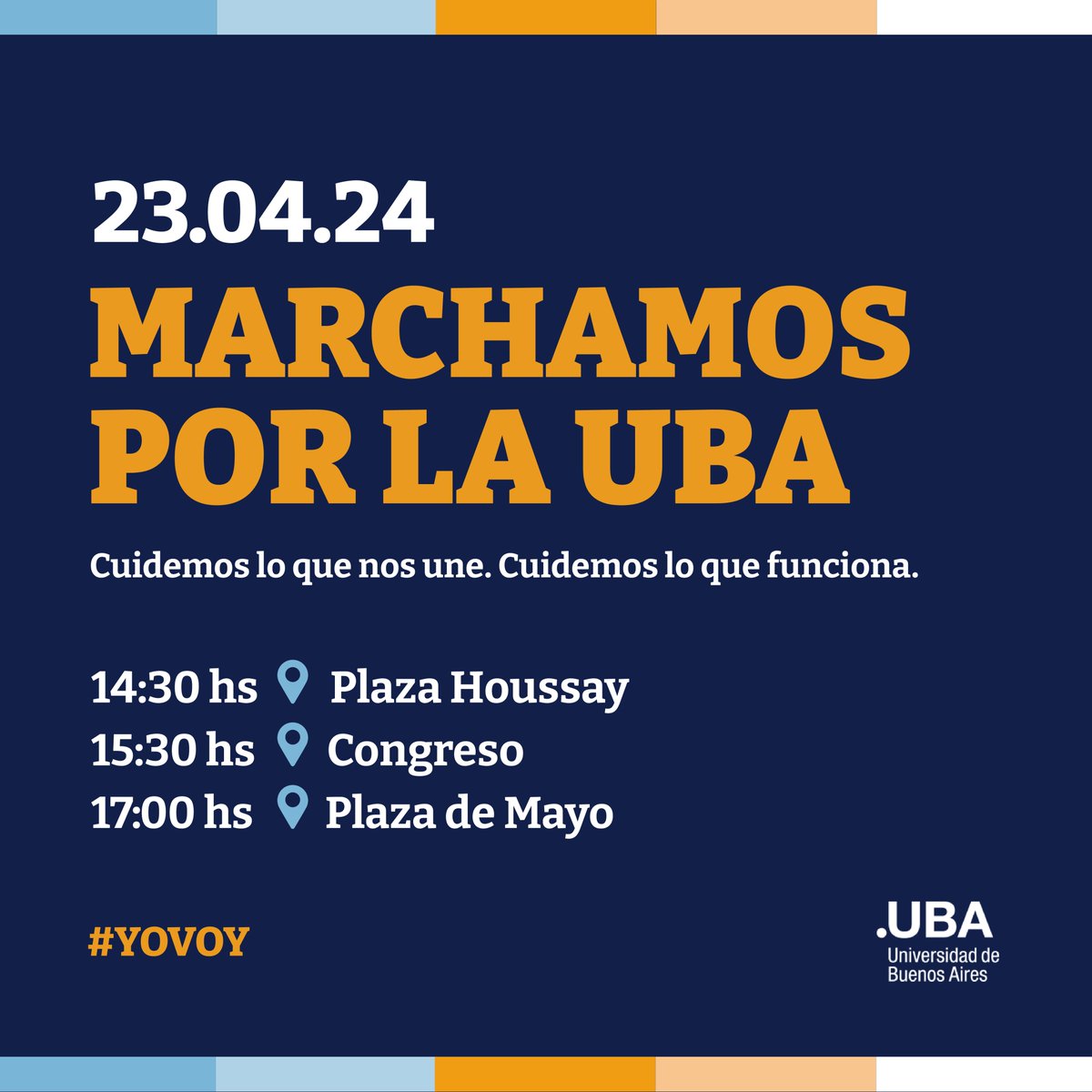 #YoVoy 🧡

👉 Cuidemos lo que funciona, cuidemos lo que nos une. Este martes, marchamos en defensa de la educación pública.

14.30h - Plaza Houssay
15.30h - Congreso
17.00h - Plaza de Mayo