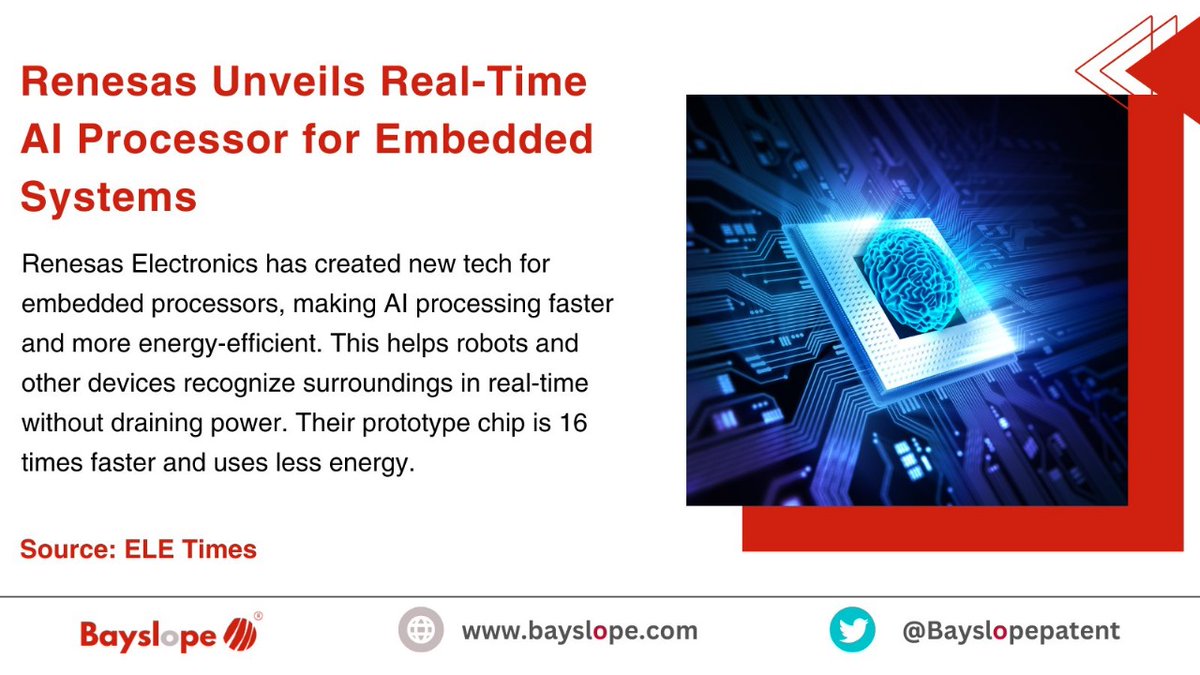 Renesas introduces real-time AI processor for embedded systems, enhancing efficiency and speed. 

#Renesas #AIProcessor #EmbeddedSystems #TechInnovation #RealTimeProcessing #EnergyEfficiency #AIIntegration #Robotics #IoT #EmbeddedTech #TechNews #InnovationLeadership