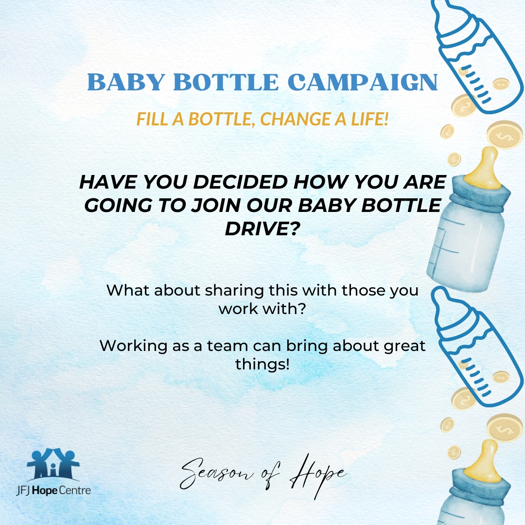 We may not think a baby bottle of change can make a difference, but it does. Each bottle matters, it matters to the JFJ team, the families you are supporting and our community! Visit jfjhopecentre.ca/baby-bottle-ca….
#hope #support #fundraiser #JFJhopecentre #community #babybottle