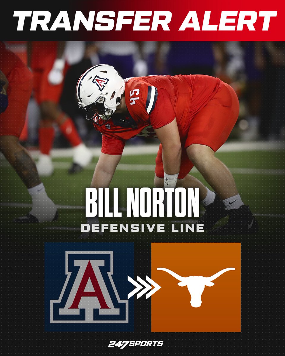 BOOM!!! Texas lands a commitment from Arizona defensive line grad transfer Bill Norton! #HookEm At 6-foot-6, 325 pounds Norton’s commitment brings a veteran run-stuffer to a Texas D-Line room that’s losing Byron Murphy and T’Vondre Sweat to the NFL FREE 247sports.com/college/texas/…