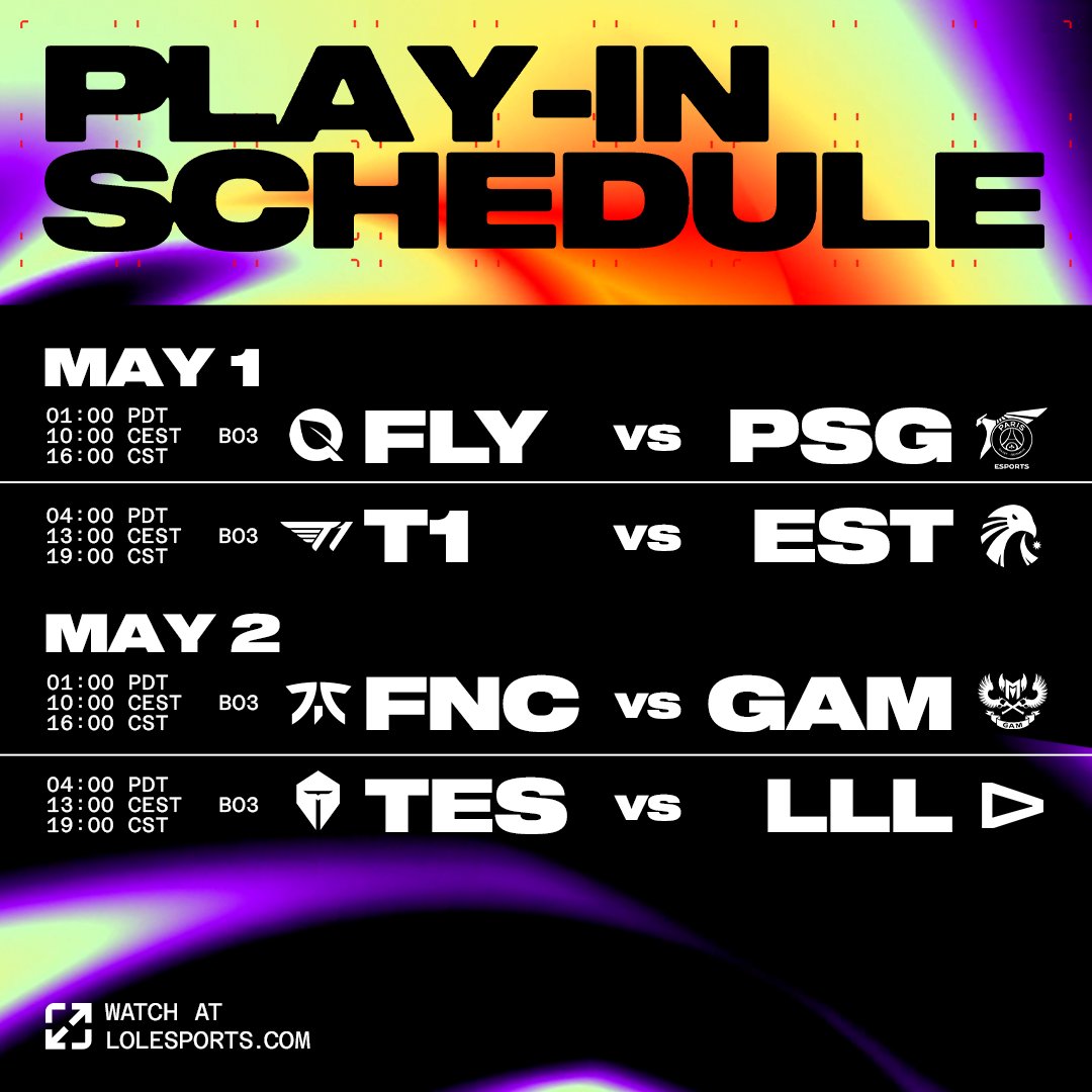 Your schedule for the first Bo3s of the #MSI2024 Play-In Stage! 👇