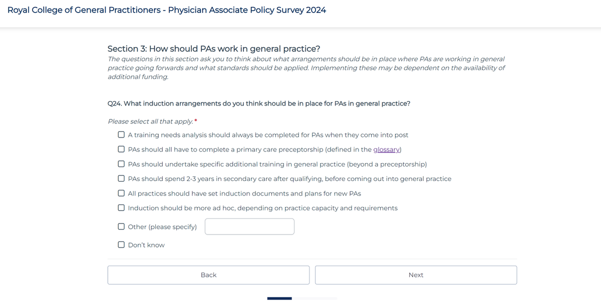 Top tip: you can type 'I don't think that PAs should work in General Practice' into the 'Other (please specify)' box 😉 All @RCGP members should have received a personalised link to the member consultation on #PhysicianAssociates - please, please, PLEASE fill it in!