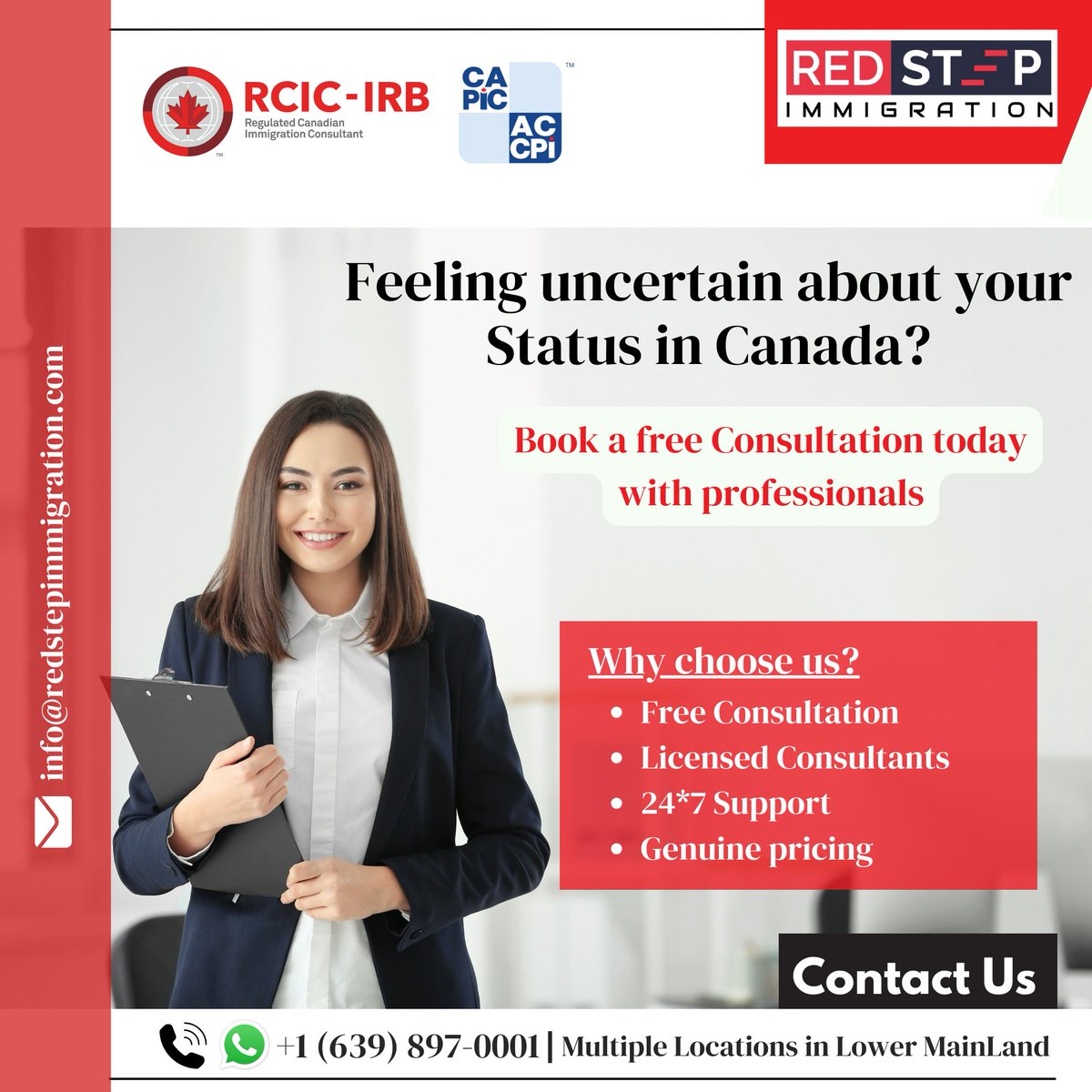 Not sure where you stand with Canadian immigration? Let's chat about your profile! Schedule a free consultation with our immigration experts today and gain clarity on your path to Canada. 🍁

Book a free consultation, call us today (639) 897-0001
#RedStepImmigration