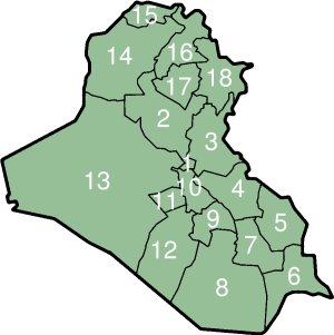 Irak Cumhuriyeti 15 sorumluluk sahasına bölünmüş yarı üniter yarı federal bir devlettir. Kimi bölgelerde nüfusun dini farklılıkları bakımdan merkezi Bağdat yönetiminden ayrıyken kimi yerler direkt olarak Bağdat merkezi hükümetine bağlıdır. Türkiye Cumhuriyeti Cumhurbaşkanı'nın