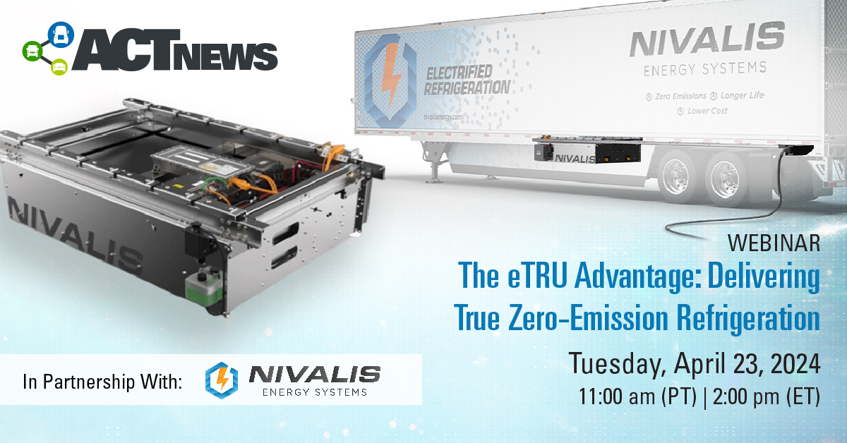 ❗Join Nivalis Energy Systems for a 1-hour webinar tomorrow, 4/23 at 11 am PT to learn about the changing regulatory landscape impacting #TRU operators and the innovative #batteryelectric technologies available to power #zeroemission #eTRUs. Register: ow.ly/GJk350R4GMv